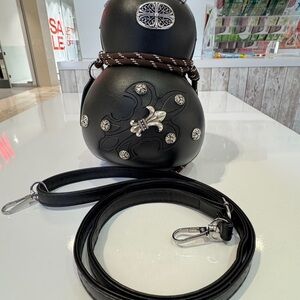 Black Gourd-Shaped Handbag with Silver Accents